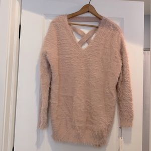 Sweater weather! Pink fuzzy sweater w/cute back!